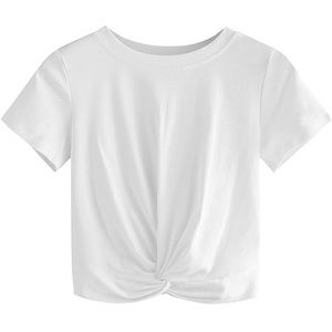 NWT Womens Crop Top Solid White Twist Front Tee Small